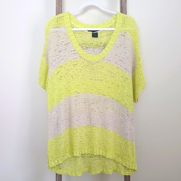 ⭐️40% Off⭐️ Calvin Klein Neon Lemon Color Block Stripe Sweater - Picture 1 of 10